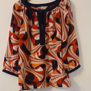 Banana Republic Orange and Blue Patterned Blouse